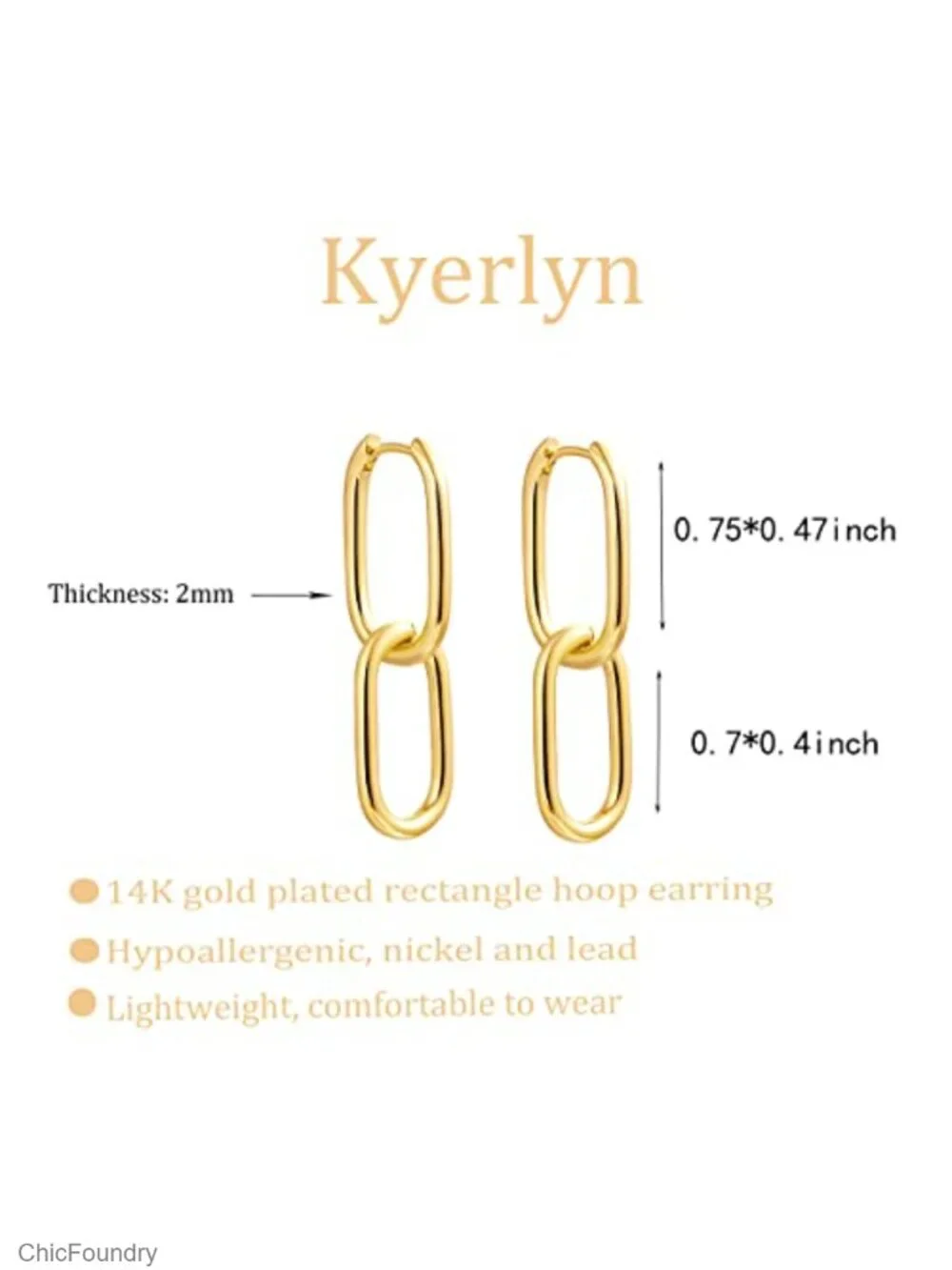 Dainty Paperclip Huggie Hoop Earrings 14K Gold Plated Chunky Chain Link